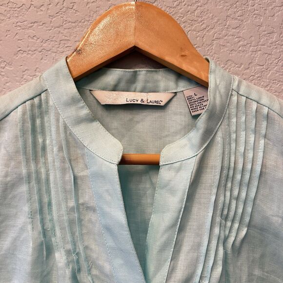 LUCY & LAUREL Linen boho Hippie Dainty Preppy Party Size Large‎ Top - Picture 3 of 11